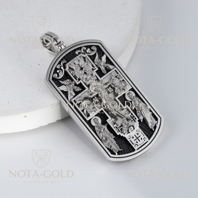 Православный жетон икона из белого золота с ликами святых и молитвой (Вес 24 гр.)