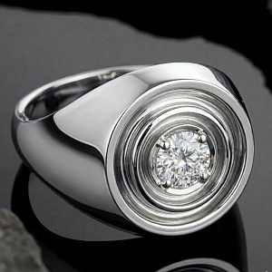 Мужское кольцо перстень из платины с крупным бриллиантом (Вес 24 гр.)