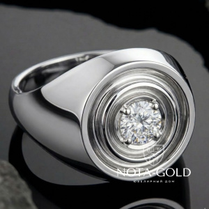 Мужское кольцо перстень из платины с крупным бриллиантом (Вес 24 гр.)