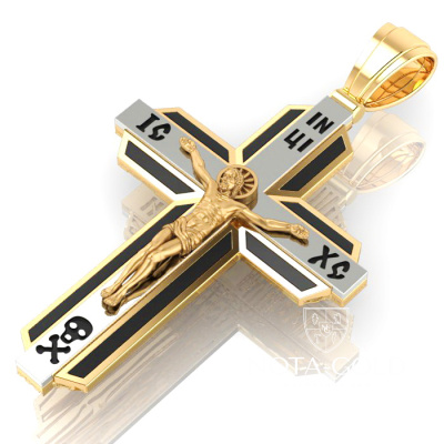 Нательный крестик с эмалью из золота двух цветов (Вес 13 гр.)