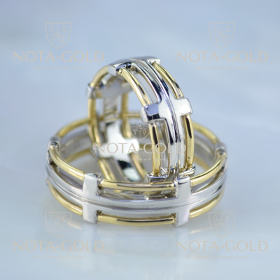 Эксклюзивные платиновые обручальные кольца двухцветные (Вес пары: 21 гр.)