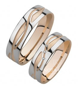 Необычные двухцветные  обручальные кольца на заказ (Вес пары: 13 гр.)