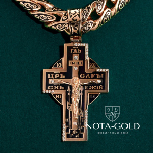 Золотой крест с бриллиантами, эмалью и ликами святых (Вес 28,4 гр.)
