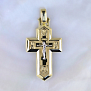Серебряный позолоченный крестик ручной работы с распятием, ликами святых и гравировкой Спаси и сохрани (Вес 9 гр.)