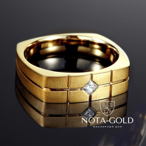 Мужское кольцо из золота с квадратным бриллиантом (Вес 15 гр.)