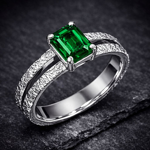 Мужское кольцо - перстень из платины с изумрудом октагон 1 карат (Вес 9 гр.)