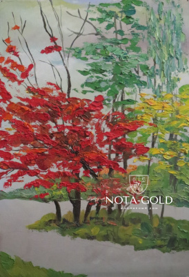 Картина маслом на холсте - Деревья осенью 34x50 см