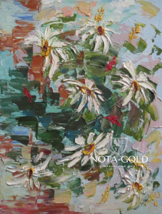 Картина маслом на холсте - Букет цветов ромашек 30x40 см