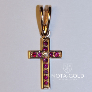 Крест из золота с рубинам на заказ (Вес: 4,5 гр.)