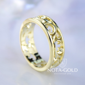 Ажурное кольцо из жёлтого золота с узором (Вес: 6,5 гр.)
