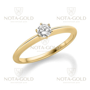Кольцо из жёлтого золота с одним бриллиантом в 0.2 карат с треугольной шинкой (Вес: 2,5 гр.)