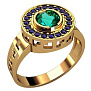 Мужская печатка с круглой площадкой, крупным изумрудом и сапфирами 3137 (Вес: 5 гр.)