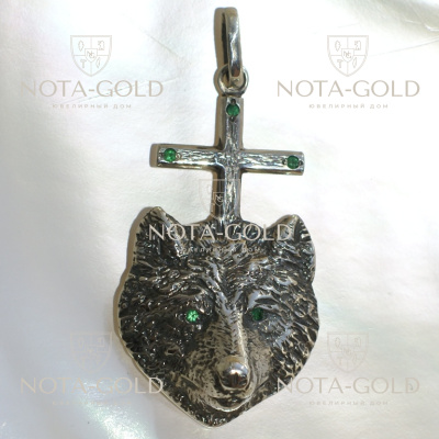 Медальон для байкера волк с крестом на заказ (Вес: 11,9 гр.)