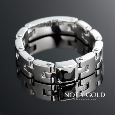 Платиновое кольцо из браслетных звеньев с чёрным бриллиантом (Вес 12,3 гр.)