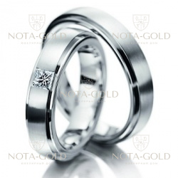 Обручальные кольца из белого золота с большим бриллиантом на заказ (Вес пары: 12 гр.)
