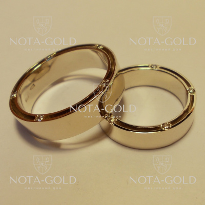 Гладкие обручальные кольца с бриллиантами на заказ (Вес пары: 13 гр.)