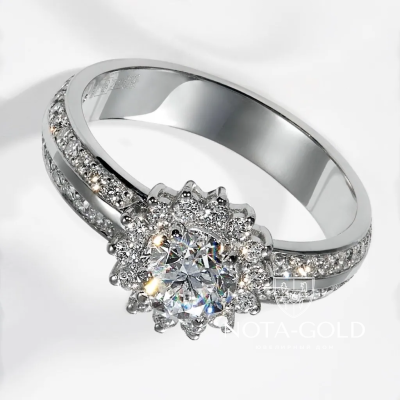 Помолвочное кольцо Малинка из белого золота с искусственными бриллиантами (Вес 3,5 гр.)