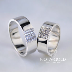 Обручальные кольца из белого золота с бриллиантами на заказ (Вес пары:12,5 гр.)