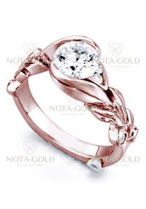 Помолвочное кольцо из красного золота с крупным бриллиантом 0,5 карат и мелкими бриллиантами (Вес: 6,5 гр.)