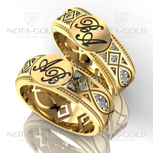 Обручальные кольца Поколение с инициалами, бриллиантами и эмалью (Вес пары: 14 гр.)