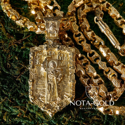 Нательная икона образок Святой Владимир из жёлтого золота (Вес: 45 гр.)