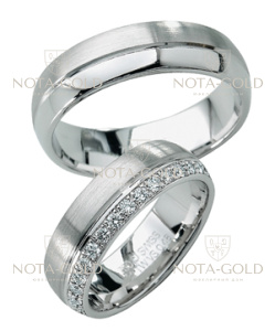 Обручальные кольца на заказ гладкие полукруг с бриллиантами из белого золота (Вес пары: 13 гр.)