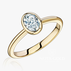 Женское кольцо из желтого золота с овальным бриллиантом (Вес 2,7 гр.)