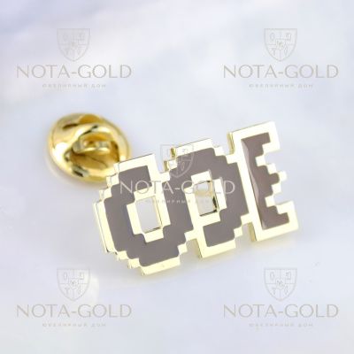 Золотой нагрудный значок с эмалью в виде знака доллара с короной (вес 6 гр.)