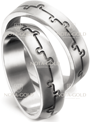 Обручальные кольца из белого золота на заказ с узором (Вес пары: 12 гр.)