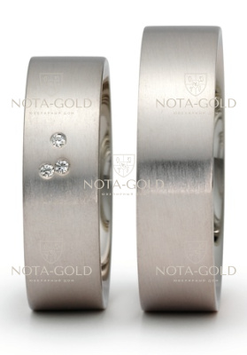 Широкие матовые обручальные кольца  из белого золота на заказ (Вес пары: 13 гр.)