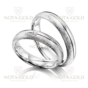 Узкие платиновые обручальные кольца с текстурной и гладкой поверхностью (Вес пары: 16 гр.)