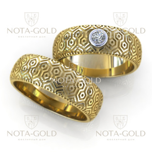 Обручальные кольца Вива из жёлтого золота с бриллиантом (Вес пары 16,5 гр.)
