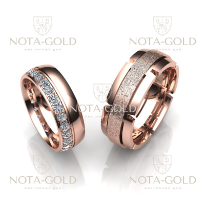 Эксклюзивные обручальные кольца с фактурной поверхностью и бриллиантами на заказ  (Вес пары: 13 гр.)