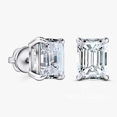 Серьги пусеты из белого золота с лабораторными бриллиантами Радиант  (Вес 3 гр.)