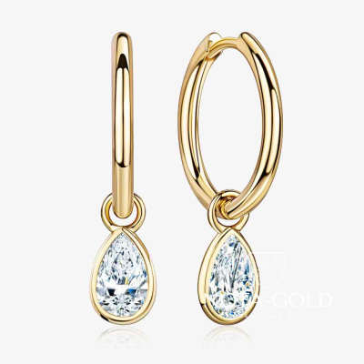 Серьги из желтого золота со съемными кастами с лабораторным бриллиантами огранки Груша (Вес пары 6,3 гр.)