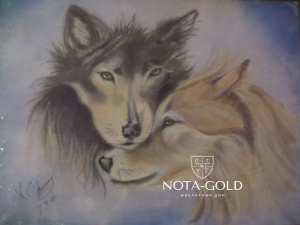 Картина батик на ткани - Волки 40x30 см