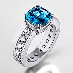 Женское кольцо из белого золота с бриллиантами и грандидьеритом (Вес 8,5 гр.)