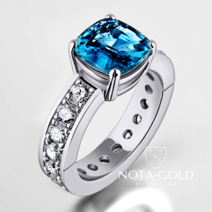 Женское кольцо из белого золота с бриллиантами и грандидьеритом (Вес 8,5 гр.)