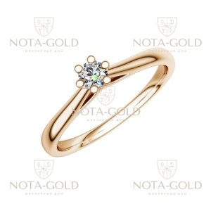 Классическое помолвочное кольцо из красного золота с бриллиантом 0,08 карат (Вес: 2,5 гр.)