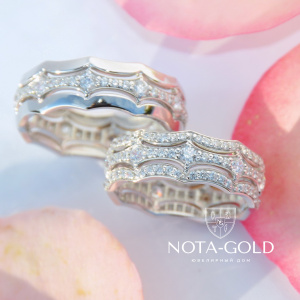 Эксклюзивное обручальное кольцо из белого золота с бриллиантами (Вес пары: 9,5 гр.)