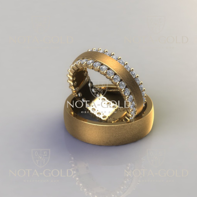 Эксклюзивные обручальные кольца с оригинальной инкрустацией бриллиантами на заказ  (Вес пары: 14 гр.)