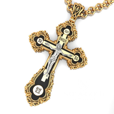 Мужской крест большого размера из золота с эмалью (Вес: 32 гр.)