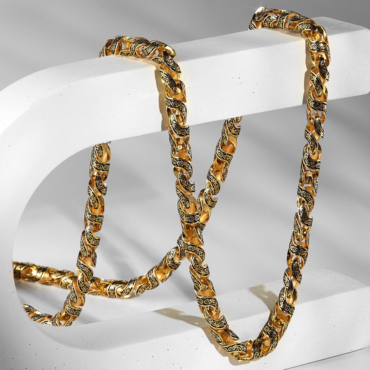 Цепочка Моцарт из желтого золота с чернением