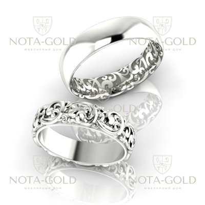 Обручальные кольца Ажур из белого золота с узорами (Вес пары: 13 гр.)