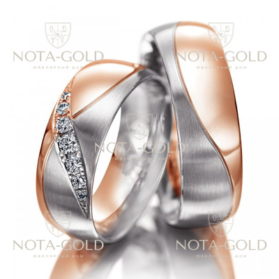 Двухцветные обручальные кольца с бриллиантами на заказ (Вес пары: 16 гр.)