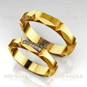 Обручальные кольца Грани с бриллиантами в женском кольце (Вес пары: 9 гр.)
