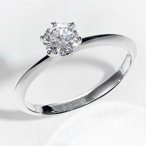 Классическое помолвочное кольцо из белого золота с крупным камнем бриллиантом 0,24 карат (Вес: 2,55 гр.)