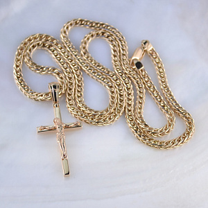 Православный крест из красного золота с распятием на цепочке плетение Персидское (Вес: 34 гр.)