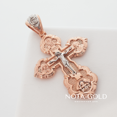 Православный серебряный крест с позолотой, распятием, ликами святых и молитвой Честному и Животворящему Кресту (Вес 13 гр.)