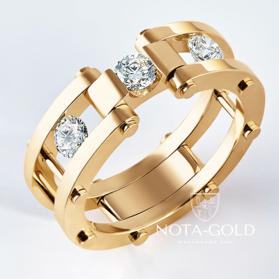 Составное кольцо из золота с крупными бриллиантами (Вес: 9 гр.)